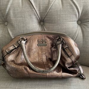 Coach Metallic Leather Satchel Handbag with Shoulder Strap